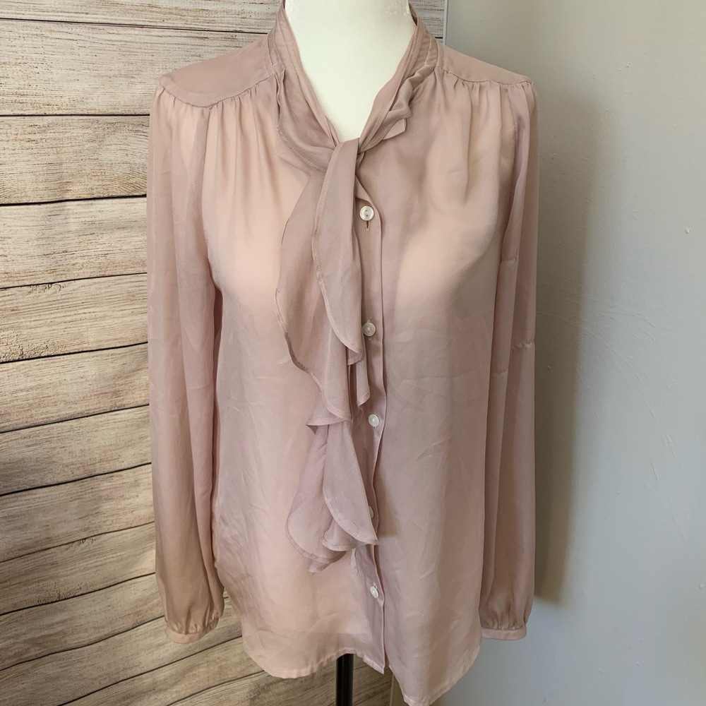 LOFT | Champagne Blouse With Ruffle Neck T…